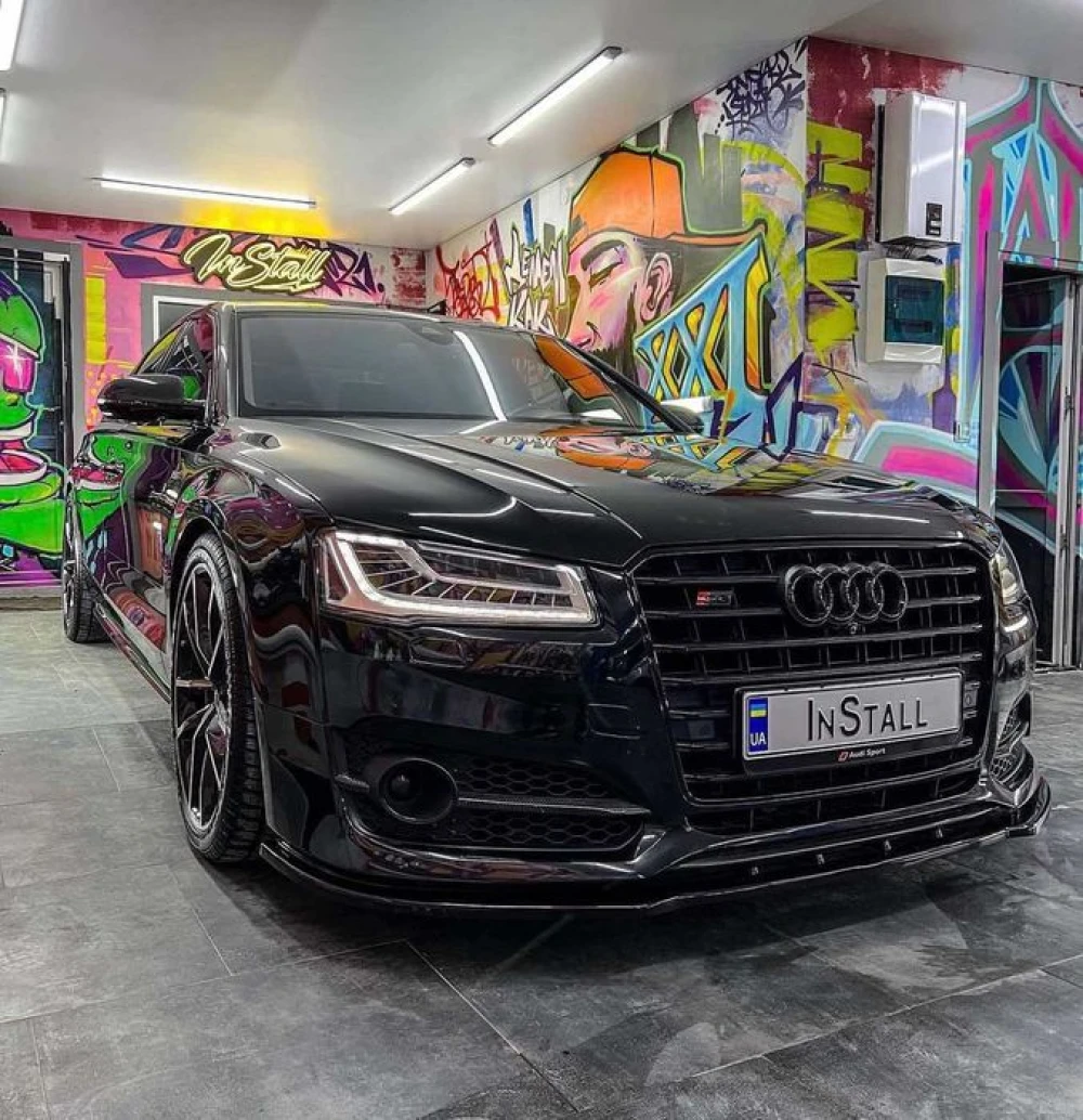 Губа Audi S8 D4 рест (14-18) сплиттер юбка обвес (Maxton)